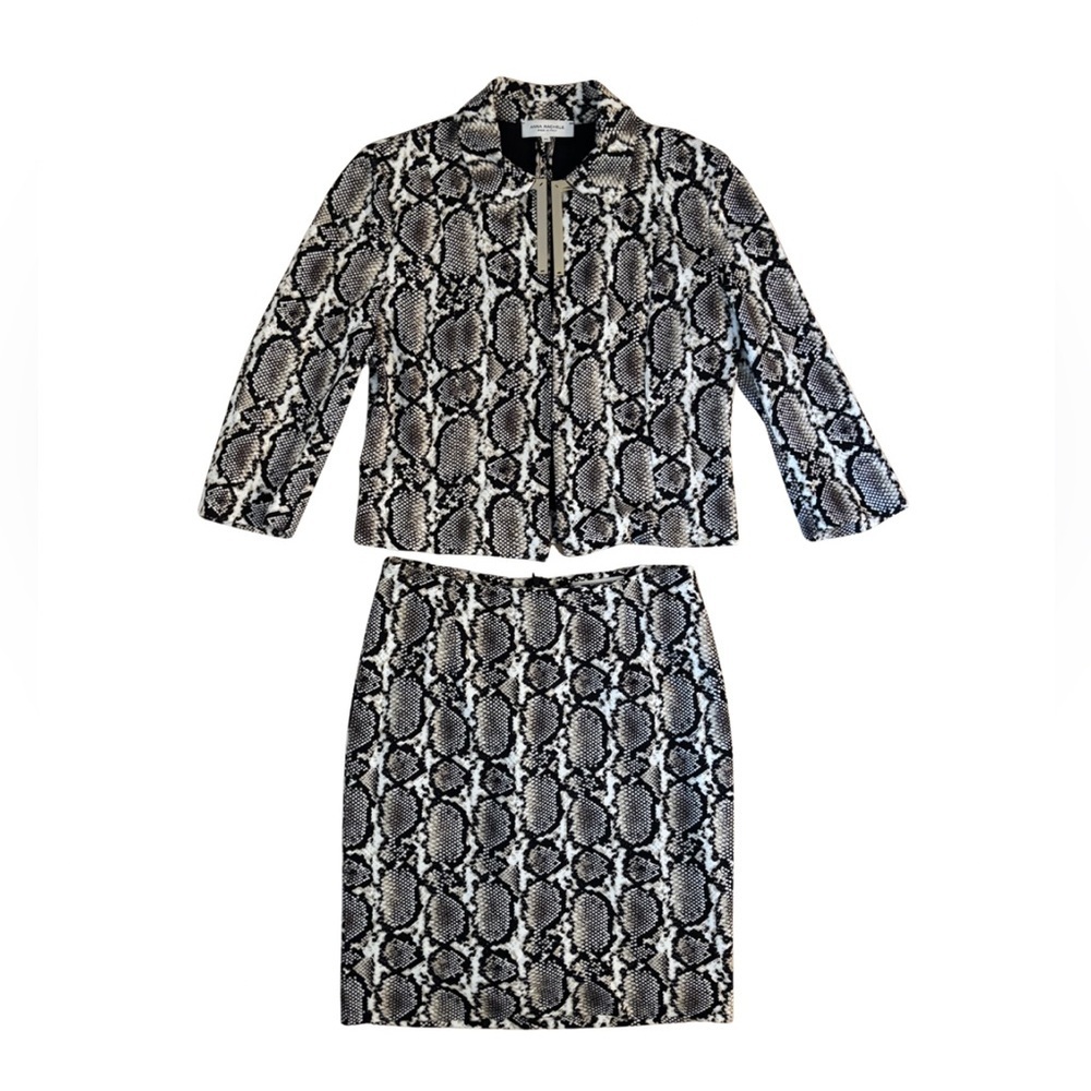 Anna Rachele Snake Print Two-Piece Skirt Suit - Black & White